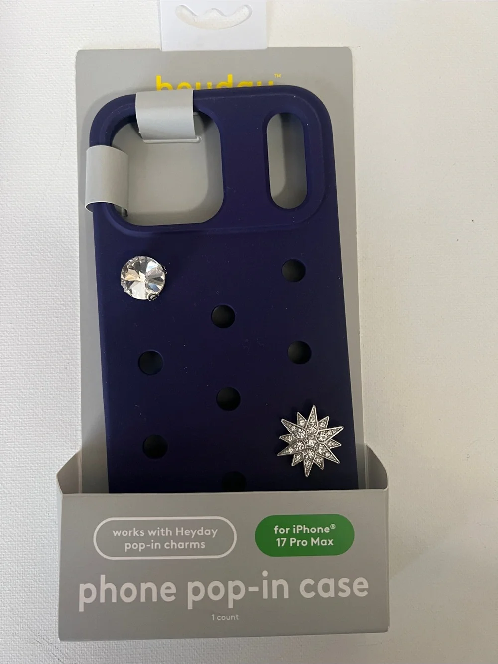 NWT purple Heyday iPhone 17 Pro Max phone case with Two packs of Charms